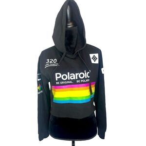 POLAROID GRAPHIC CROPPED HOODIE VINTAGE BLACK WOMENS SIZE MEDIUM